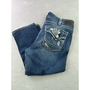 Silver Jeans Womens 32 Suki Flap Capri Embroidered Flap Pockets Y2K Distressed